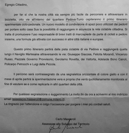  Stop dall'alto  alla ciclabile sperimentale